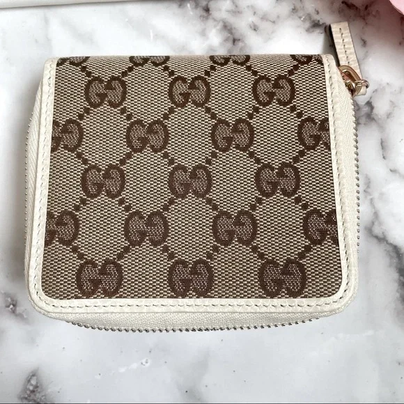 🆕 Authentic GUCCI Compact GG Canvas Leather Beige/Off-white Zip Wallet Bi-Fold - Picture 3 of 9